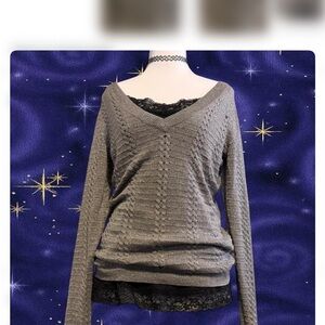 New York & Company Gray V-Neck Sweater